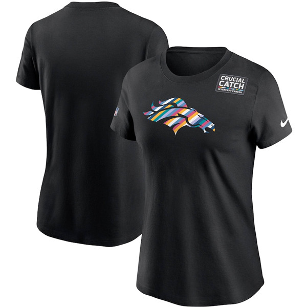 Women's Denver Broncos Black NFL 2020 Sideline Crucial Catch Performance T-Shirt(Run Small)